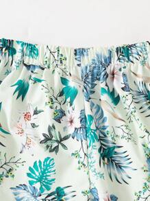 SHEIN 2pcs/Set Tween Girls Summer Vacation Ruffle Edge Shirt And Floral Print Pants, Spring Outfit - Multicolor - View 4