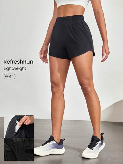 GLOWMODE 4" RefreshRun Shorts VitalSwift Quick-Dry Ultralight Mid-Rise Waist Drawstring Waist Reflective Running Shorts With Built-In Anti-Odor Underwear Zip Pocket High Impact Workout Running Training