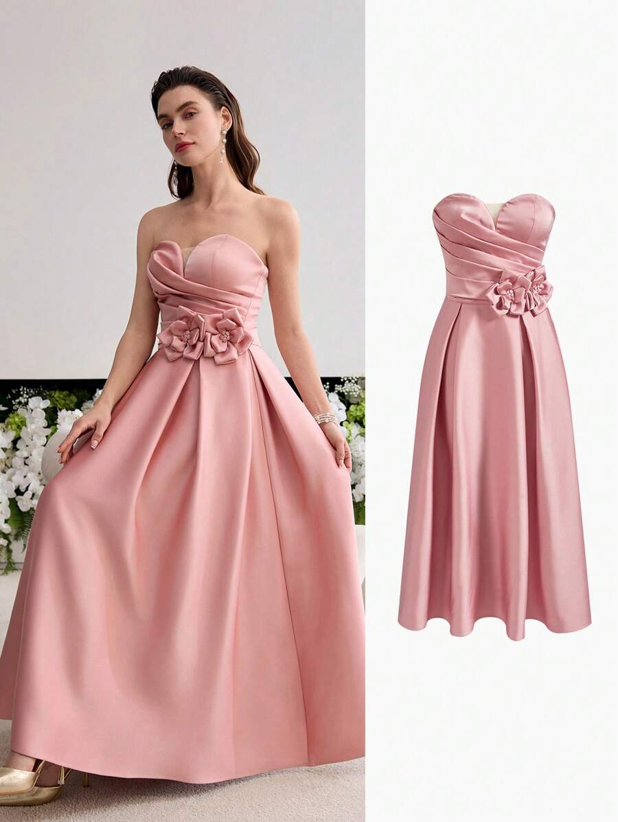 MOTF PREMIUM SUKIENKA TUBA Z PLISOWANYMI KWIATAMI STEREO - Różowy - Zobacz 1