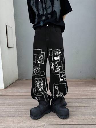 Anime Pantalones vaqueros con estampado de anime para hombres