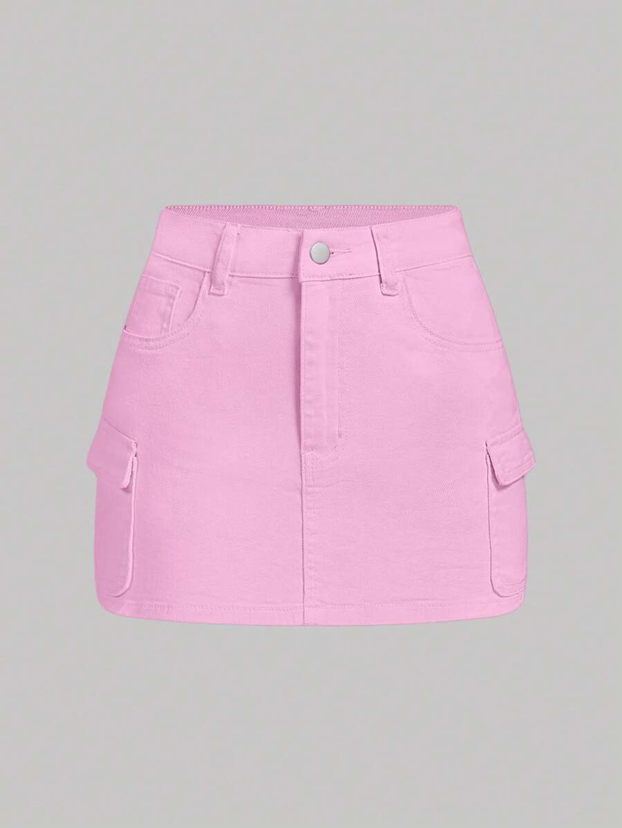 SHEIN MOD 女式休闲纯色牛仔实用半身裙