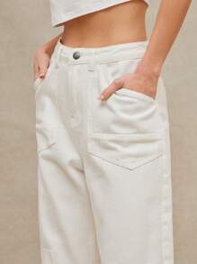 WESTFADE 高腰宽松实用休闲可爱牛仔哈伦牛仔裤春夏海滩度假 - 白色 - 查看 2