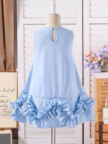 SHEIN Glamorique Kids Young Girl' Elegant Princess Style Sleeveless Midi Dress, Suitable For Outings And Gatherings - Blue - View 2