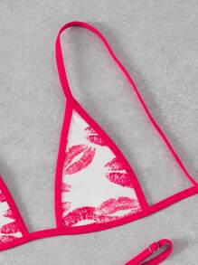 SHEIN Swim Lip Print Micro Triangle Bikini, Youthful Style - Multicolor - View 4