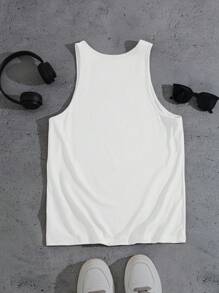 Manfinity Dauomo 男式纯色圆领无袖休闲背心 - 白色 - 查看 2