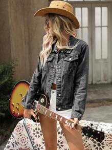 EMERY ROSE Women's Vacation Casual Washed Denim Jacket - Black - View 5