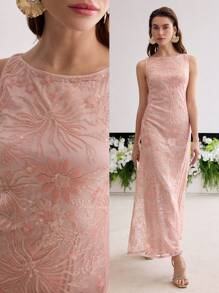 MOTF Soiréza Vestido de noche formal con bordado de lentejuelas