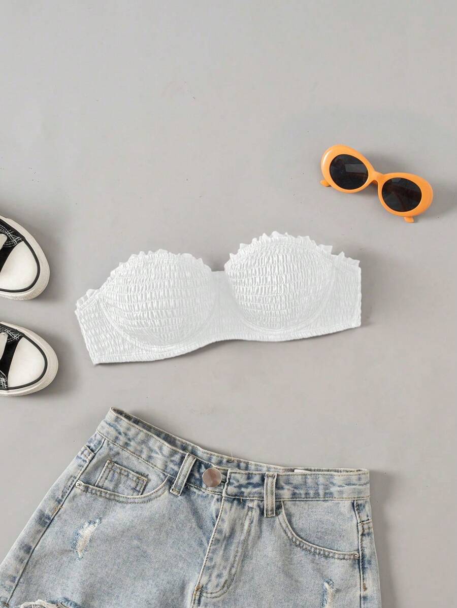Áo bơi Bandeau màu trơn dành cho nữ, đi biển và đi nghỉ - trắng - Xem 1
