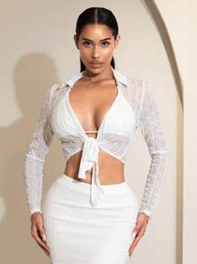 Sirith Áo khoác nhẹ xuyên thấu màu trơn cho nữ mùa hè - trắng - Xem 3