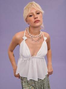 COUREZ Babydoll Cami Top Spring Summer For Women /Y2K/Casual Vintage Cotton - White - View 6