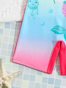 Traje de baño de una pieza con estampado de sirena para niñas pequeñas para vacaciones en la playa - Rojo - Ver 4