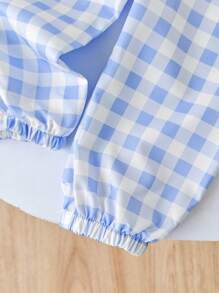 Set de 3 piezas para bebé niña: Top sin mangas a cuadros casual, pantalones y sombrero de cubo, primavera/verano - Azul - Ver 7