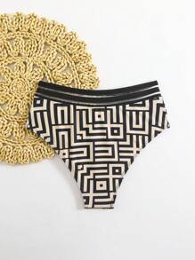 SHEIN Women's Beach Summer Geometric Random Print High Waist Elastic Band Bikini Bottom - Multicolor - View 2