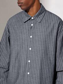 SUMWON Camisa de botones con mangas en capas y diseño de rayas profesional, uso casual de oficina apto para todas las estaciones, con un ajuste clásico y un moderno patrón de rayas
