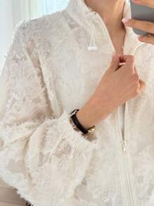 DAZY 新款夏季宽松休闲提花纹理常规女式夹克外套 - 白色 - 查看 3