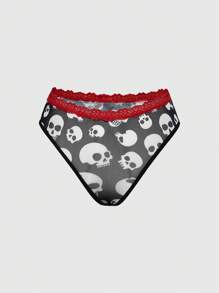 ROMWE Goth 3件套哥特风格骷髅、豹纹、蝴蝶网眼拼布蕾丝丁字裤 - 彩色 - 查看 10