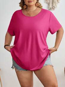 SHEIN CURVE+ Große Größen Lässig Einfarbig Locker Sitzende Kurzarm T-Shirt