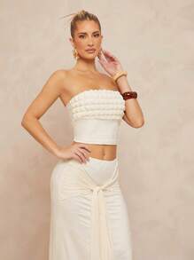 Lumalex 2 Stücke/Set Damen 3D gerafftes Bandeau Crop Top mit extra langer Taillenband