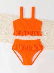 Young Girl Toddler Ruffled 2 Pieces Swimwear Set - Orange - View 4