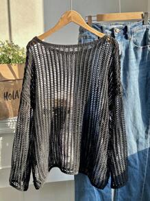 Comfortcana 大码女式钩针编织度假网眼套头衫，适合节日、音乐节、春夏、女式演唱会、狂欢节、西部 - 黑色 - 查看 1