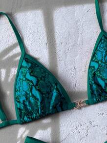 Swim Vcay 2 件春假夏季度假动物印花随机图案金色装饰上衣和高腰比基尼泳装