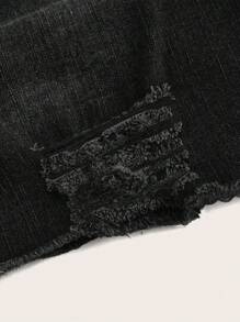 SHEIN CURVE+ Plus Size Women Elastic Blue Personalized Fashion Cycling Jeans Summer Outfits For Women Festival Outfits Casual Shorts - Black - View 3