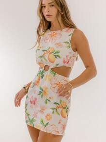 Aralina 花卉印花镂空圆环细节夏季度假迷你连衣裙 - 黃色 - 查看 6