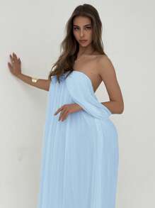 Aloruh Vestido plisado de hombros descubiertos de unicolor, elegante