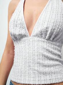 Maija Top elegante sin mangas con cuello de halter y espalda anudada, de tela rosa con textura, para otoño/invierno y el Día de San Valentín - Blanco - Ver 6