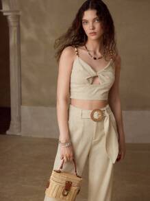 MOTF PREMIUM TWIST CUT OUT CAMI TOP - Apricot - View 6