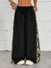 StreetHx Women's Casual Color Block Camouflage Wide Leg Pants Fall Cloth For Women - Black - View 6