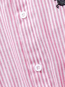 Genkimix Kids 2pcs/Set Tween Girls Blue Striped Collar Short Sleeve Embroidered Waist Dress And Blue Striped Collar Waist Shirt Dress - Multicolor - View 8