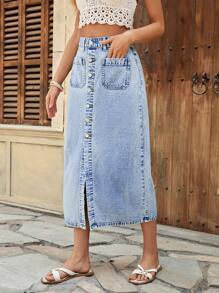 Women Denim Skirts - Light Wash - View 5