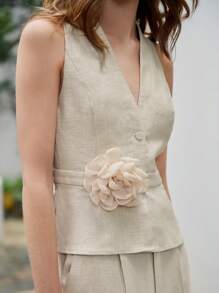 MOTF PREMIUM LINEN STEREO FLORAL WAISTCOAT - Khaki - View 2