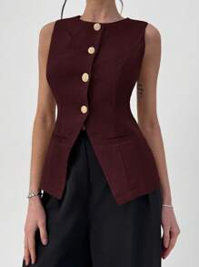 Aloruh 时尚无袖修身立领夹克，秋冬商务休闲女士