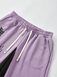 ROMWE MEN Street Life Men's Loose Fit Hip Hop Graphic Print T-Shirt & Shorts Set, Casual Summer Outfit - Purple - View 5