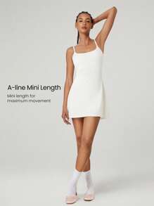 GLOWMODE FeatherFit™-Air Scoop Neck Knotted Mini Dress Quick Dry Moisture Wicking - White - View 2