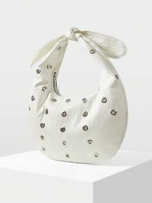 MOTF PREMIUM EYELET GROMMET TEXTURED KNOT TOP HANDLE BAG - Beige - View 3