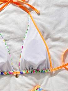 SHEIN Swim Summer Floral Print Bikini Set, Consisting Of Top With Flower Decor & Triangle Swim Trunks