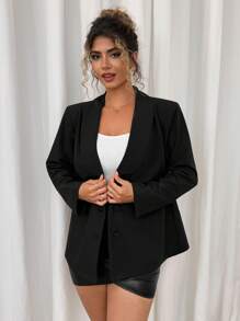 Vionelle Plus Size Women's Business Casual Solid Color Shawl Neck Long Sleeve Shoulder Pad Blazer, Formal Wear Graduation,Back To School,Teacher Outfits For Women Fall Cloth For Women Autumn