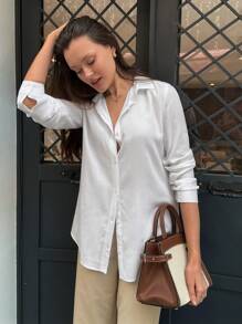 EURMUSE Solid Button Front Shirt - White - View 6