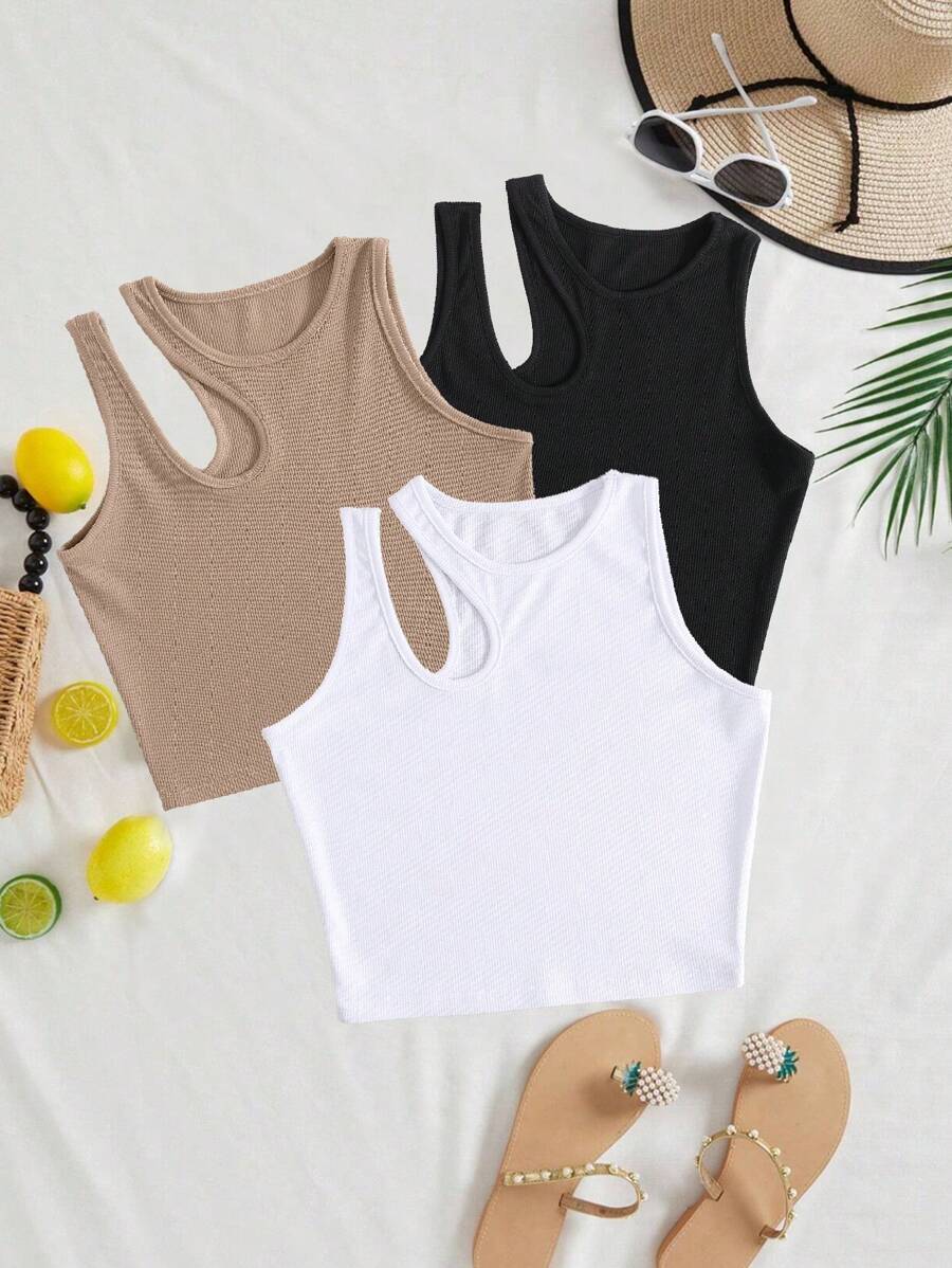 INAWLY Women Open Back Tank Top, Solid Color Minimalist Style, Suitable For Summer - Multicolor - View 1