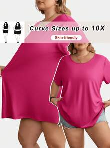 SHEIN CURVE+ Große Größen Lässig Einfarbig Locker Sitzende Kurzarm T-Shirt