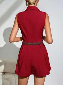 Firerie Women Ruffle Hem Short Flared Leg Jumpsuit In Red - Red - View 4