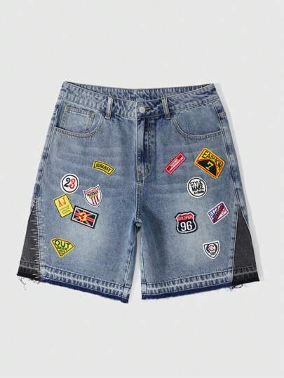 Street Life Shorts en denim casual ample pour hommes grande taille avec broderie de lettres et poches