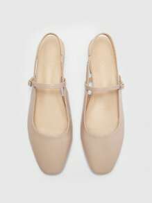 CUCCOO BIZCHIC Bailarinas de tacón bajo con punta cuadrada y diseño de Mary Jane en color albaricoque. Adecuadas para ir al trabajo, citas, reuniones, compras, vacaciones - Albaricoque - Ver 9