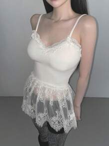 DAZY 女士撞色蕾丝修身吊带背心，百搭上衣