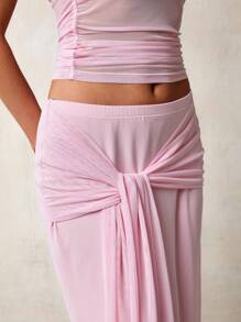 Glamine Women's Pink Mesh Lace-Up Maxi Skirt - Pink - View 4