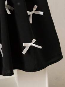 SHEIN Young Girl Elegant Color Block Peter Pan Collar Bow Decor Dress - Black - View 5