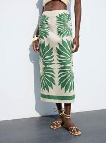 Maija 大号花卉印花 A 字裙，休闲舒适，适合春夏季、度假海滩、女士夏季、乡村音乐会、欧洲夏季 - 綠色 - 查看 3